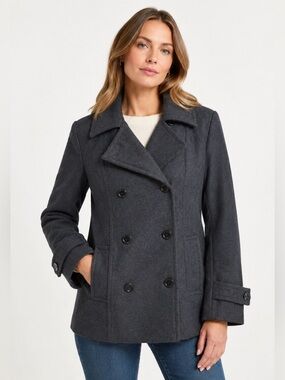 Collection by Gallery Charcoal Grey Wool Blend Peacoat Size M